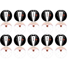 GROOM56 Set 20 minidiscuri caketoppers gata decupate din vafa cu costume mire si mireasa D5cm